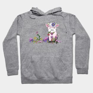 kawaii cow chewing pretty flowers Hoodie